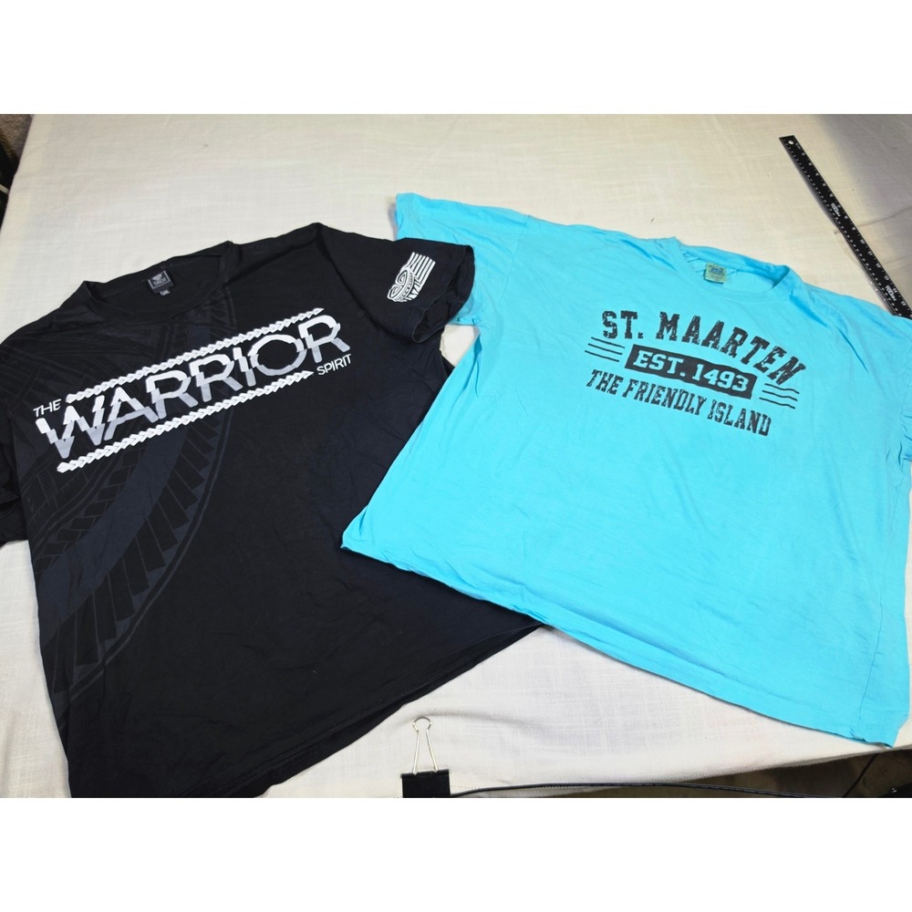 Lot of 2 Mens Tanoa Warrior Spirit & St Maarten Graphic T-Shirts Tourist 2XL